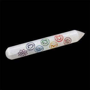 Satin Spar Selenite 7 Chakra Wand