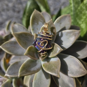 Peacock Ore Heart Wire Wrapped Pendant
